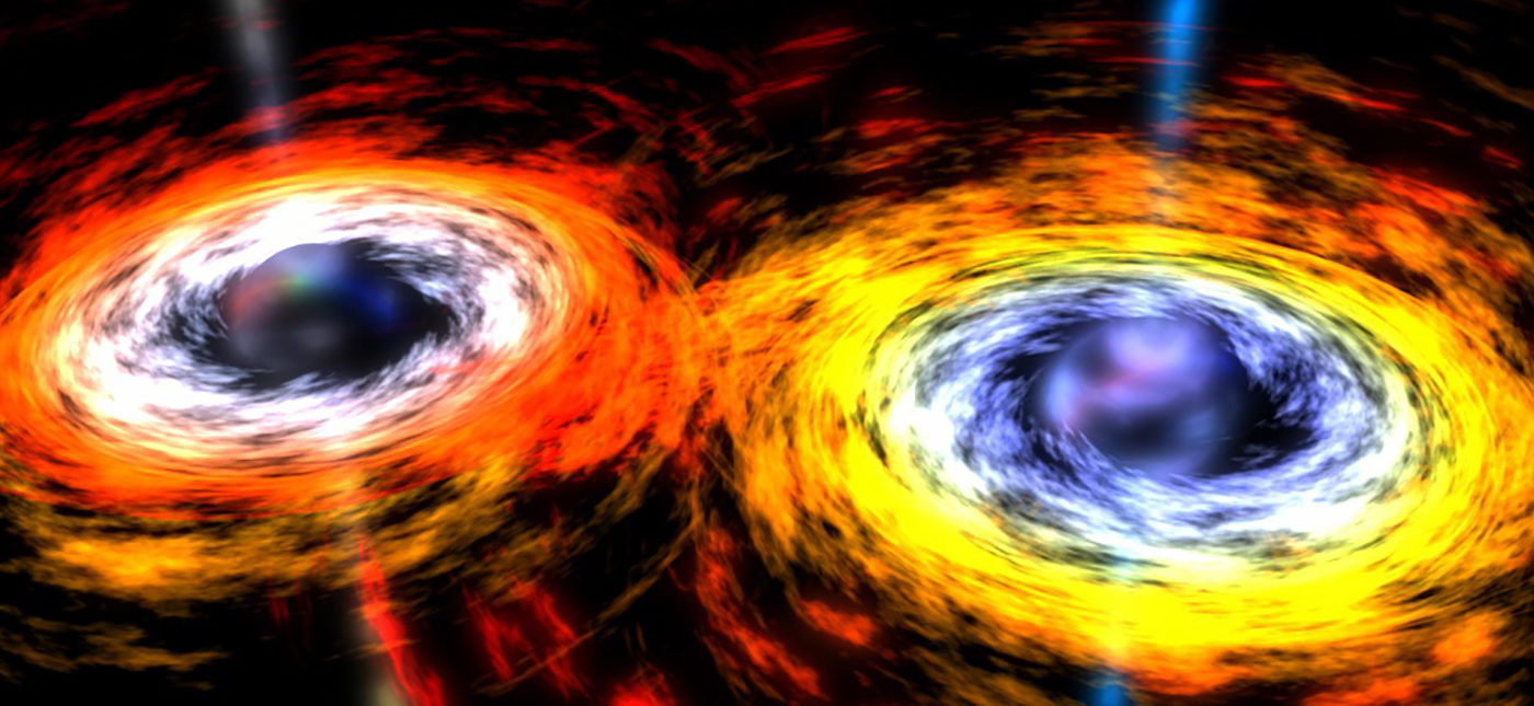 Artist’s impression of two merging black holes. Credit: NASA.
