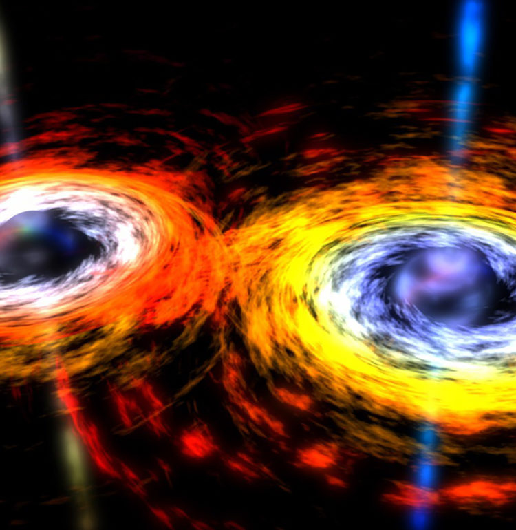 Artist’s impression of two merging black holes. Credit: NASA.