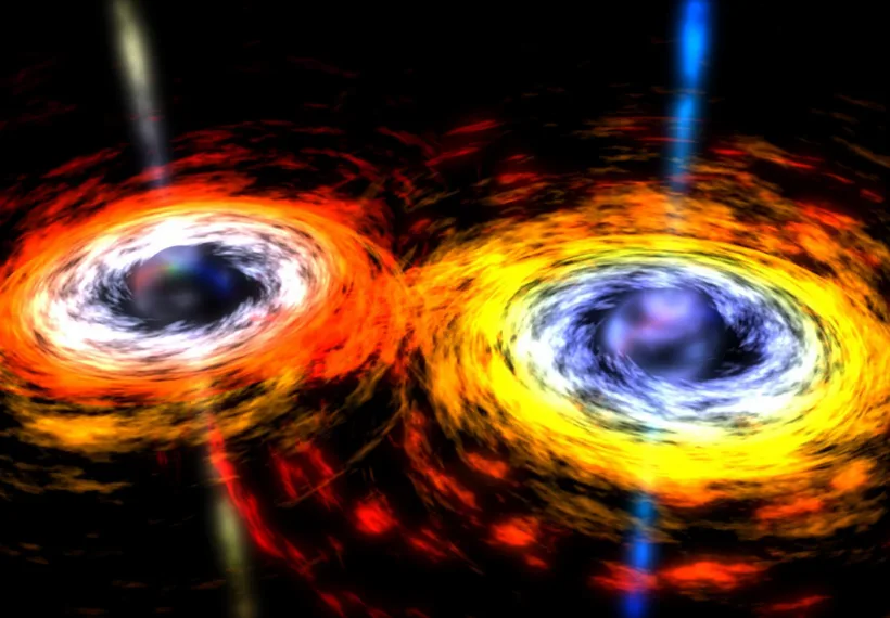 Artist’s impression of two merging black holes. Credit: NASA.