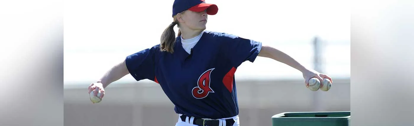 Photo of Justine Siegal pitching, courtesy of Justine Siegal.