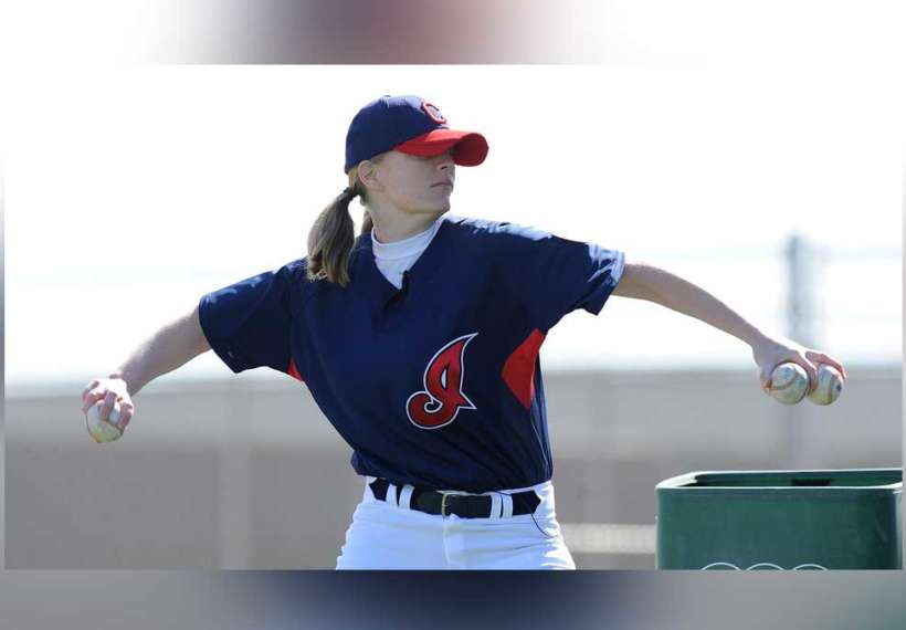 Photo of Justine Siegal pitching, courtesy of Justine Siegal.