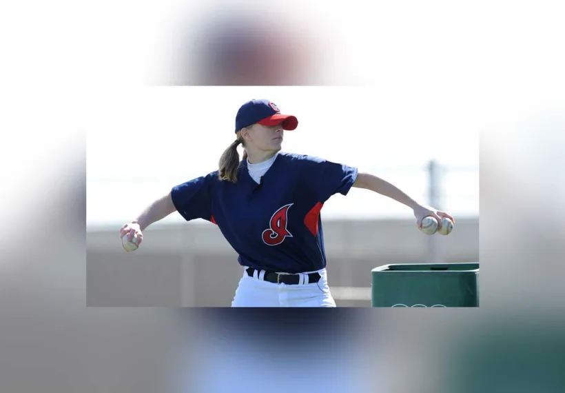 Photo of Justine Siegal pitching, courtesy of Justine Siegal.