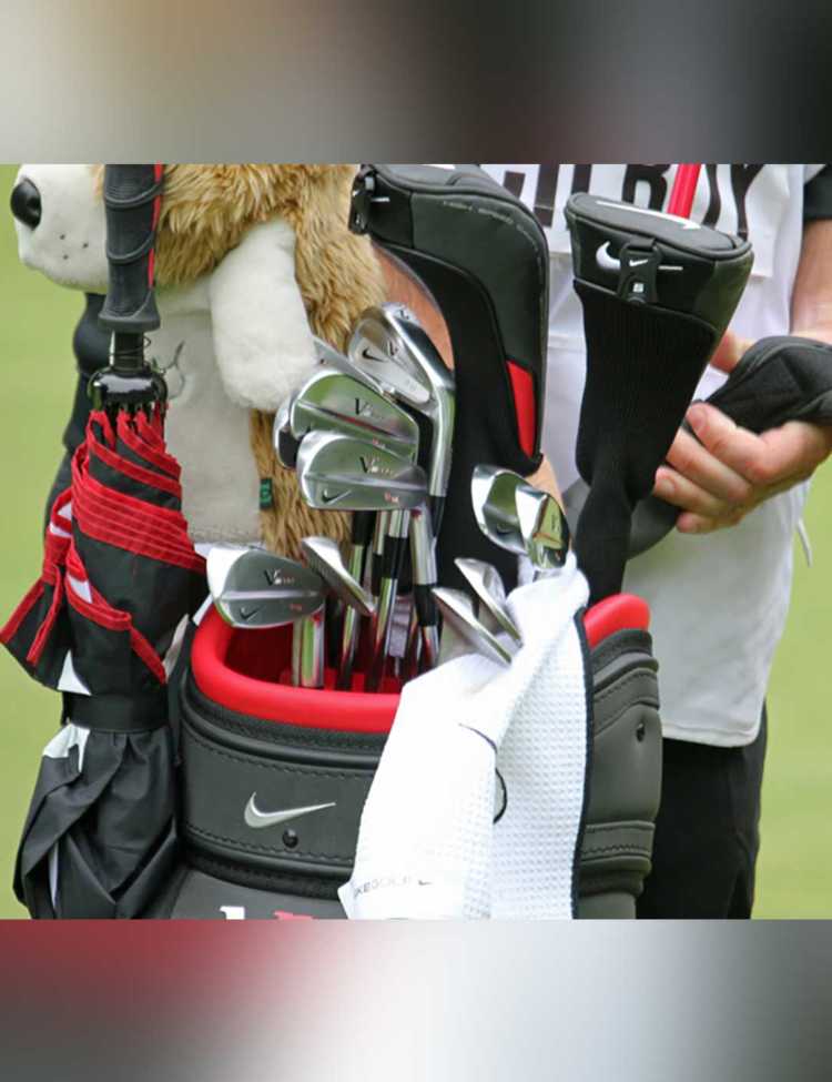 Rory McIlroy’s club bag and caddie. Credit: TourProGolfClubs [CC BY 2.0 (https://creativecommons.org/licenses/by/2.0)]