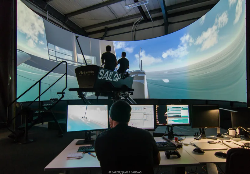 Photo of the SailGP Simulator, ©SAILGP-Javier Salinas.