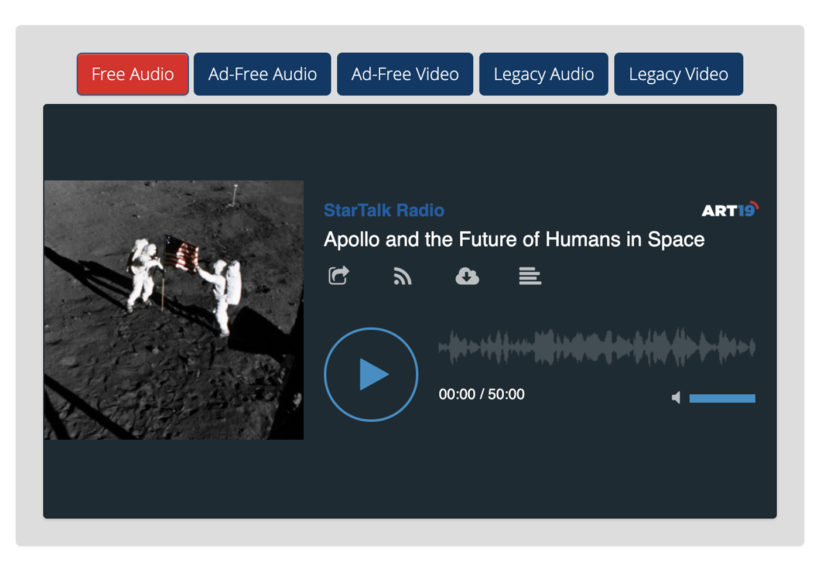 Screen capture of the new StarTalk+ multiplayer showing ad-free audio and video options.