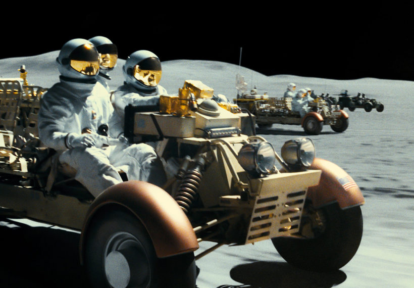 Image of lunar rovers driving on the moon from the 2019 Twentieth Century Fox Film Corporation movie Ad Astra.