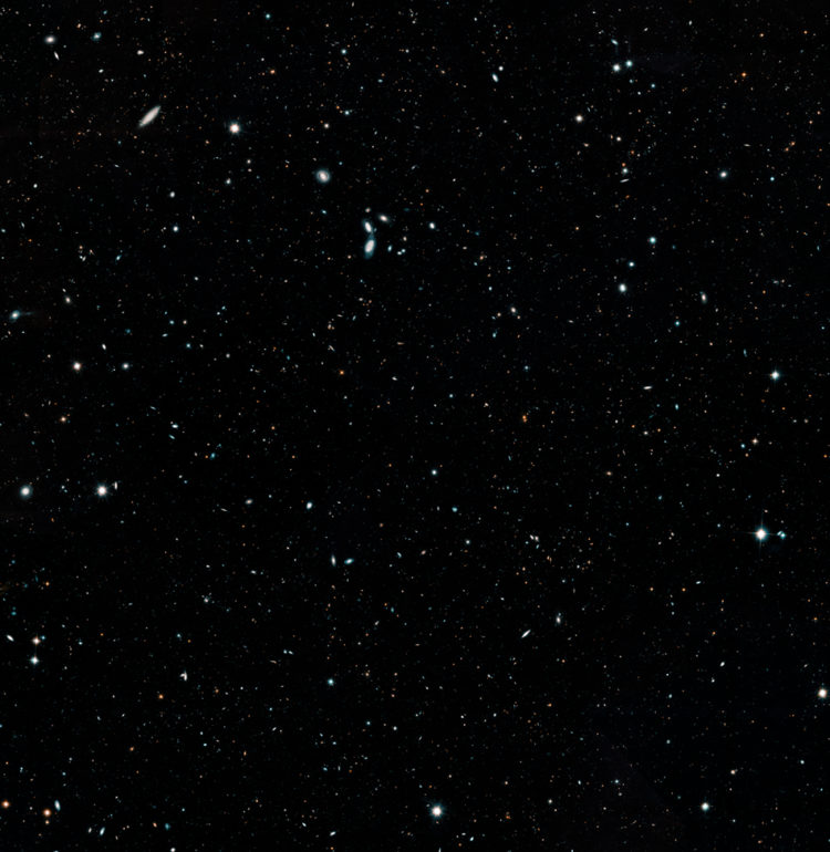 A portion of ESA and NASA's Hubble Deep Field Image. NASA, ESA, G. Illingworth and D. Magee (University of California, Santa Cruz), K. Whitaker (University of Connecticut), R. Bouwens (Leiden University), P. Oesch (University of Geneva), and the Hubble Legacy Field team.