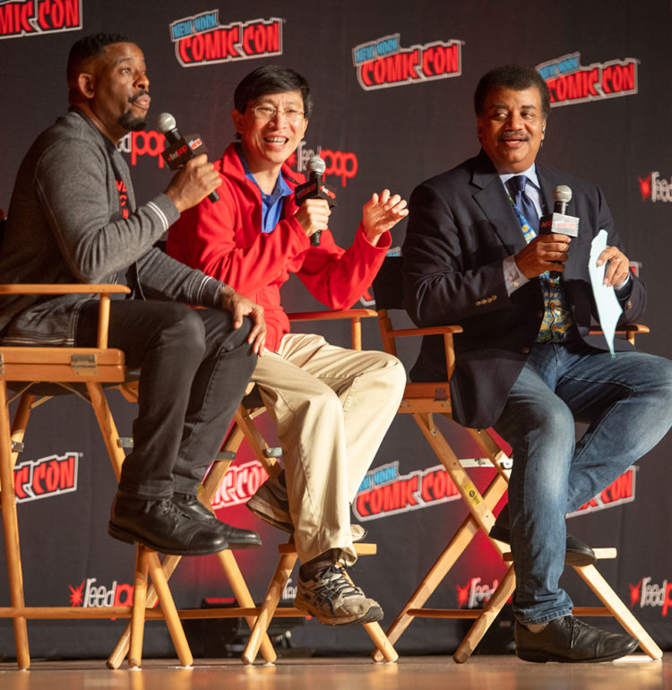 Knightmare6’s photo of Chuck Nice, Charles Liu, and Neil deGrasse Tyson onstage at NYCC 2019.
