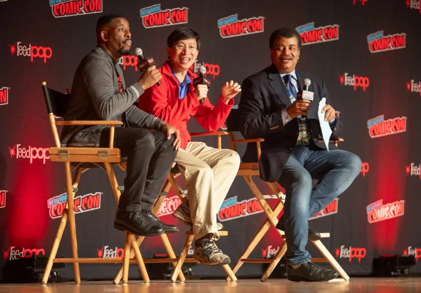Knightmare6’s photo of Chuck Nice, Charles Liu, and Neil deGrasse Tyson onstage at NYCC 2019.