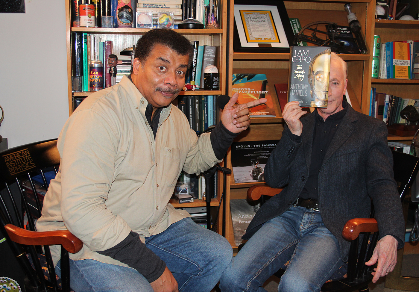 StarTalk’s Photo of Neil deGrasse Tyson and Anthony Daniels, Star Wars actor and author of “I Am C-3PO.” 