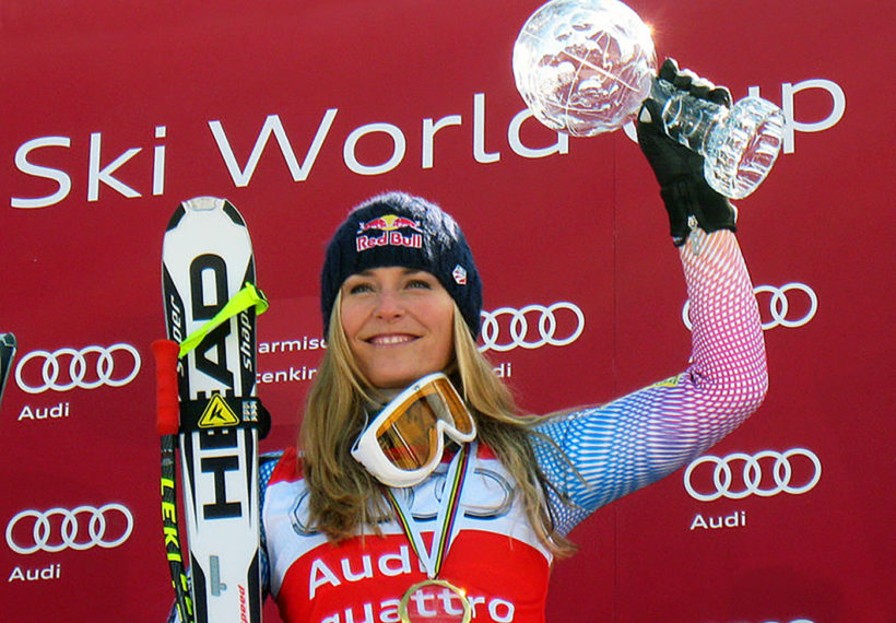 Lindsey Vonn on the podium. Image Credit: U.S. Ski Team / CC BY (https://creativecommons.org/licenses/by/2.0)