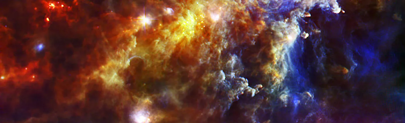 Dust clouds associated with the Rosette Nebula, a stellar nursery about 5,000 light-years from Earth in the Monoceros, or Unicorn, constellation, in an image from the ESA and the PACS, SPIRE & HSC consortia, F. Motte (AIM Saclay, CEA/IRFU - CNRS/INSU - U.ParisDidedrot) for the HOBYS key programme.