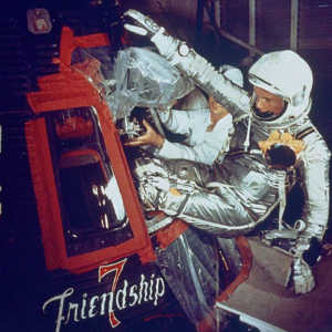 NASA’s image of astronaut John Glenn entering the Friendship 7 Capsule before launch.
