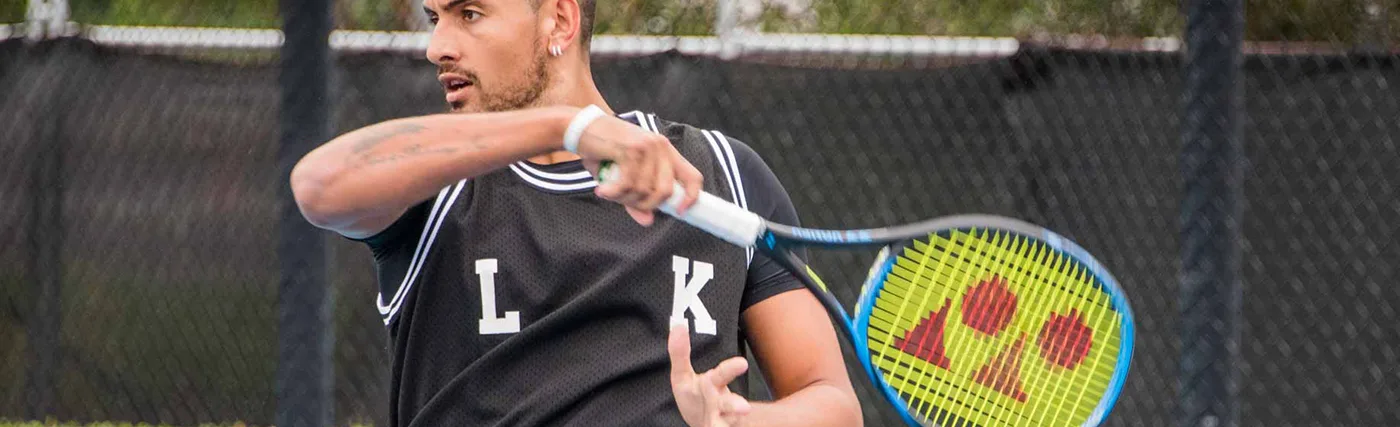 Rob Keating’s Image of Nick Kyrgios Swinging his Tennis Racquet.