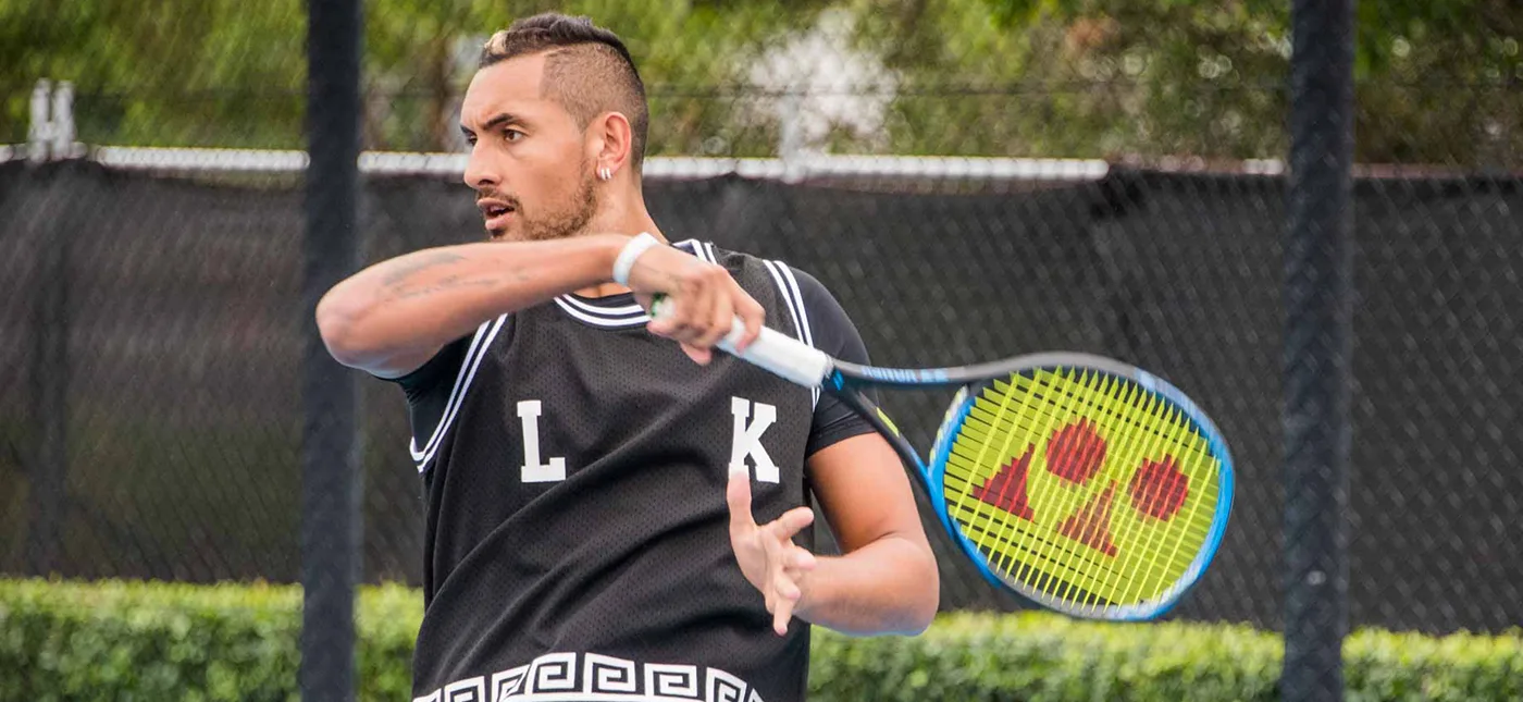 Rob Keating’s Image of Nick Kyrgios Swinging his Tennis Racquet.