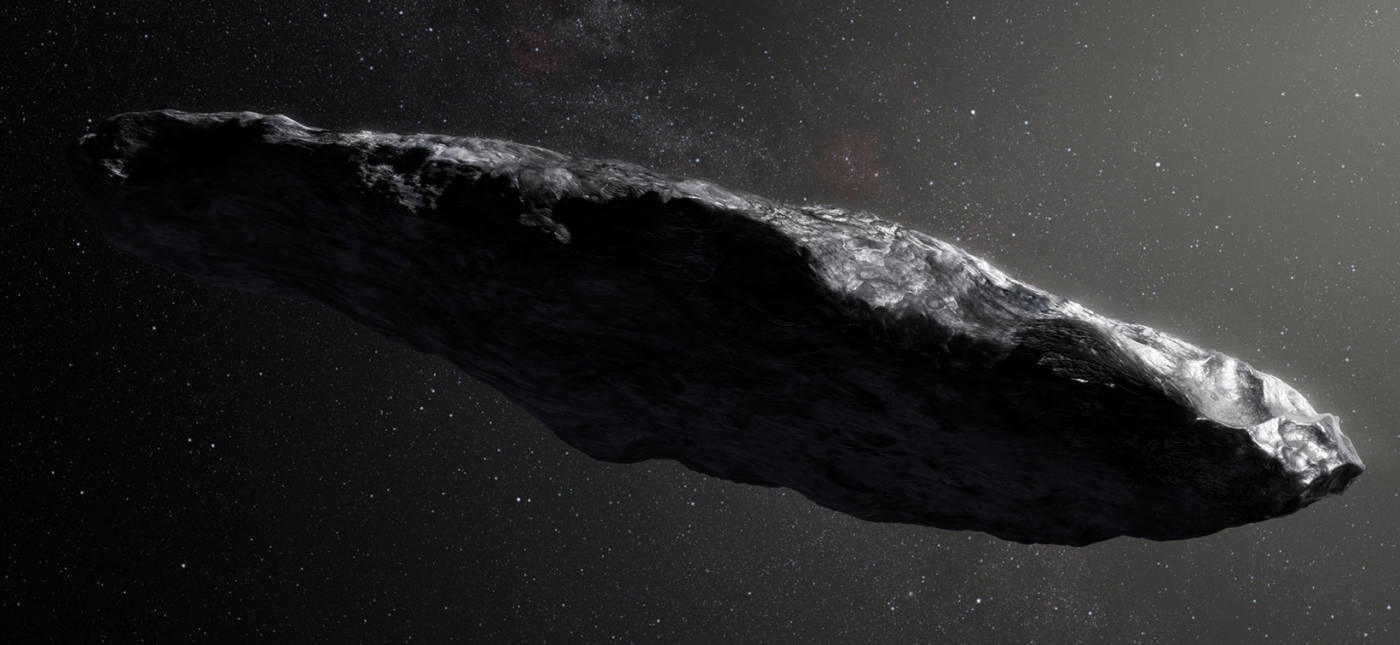 An artist’s illustration of ‘Oumuamua. Credit European Southern Observatory/M. Kornmesser