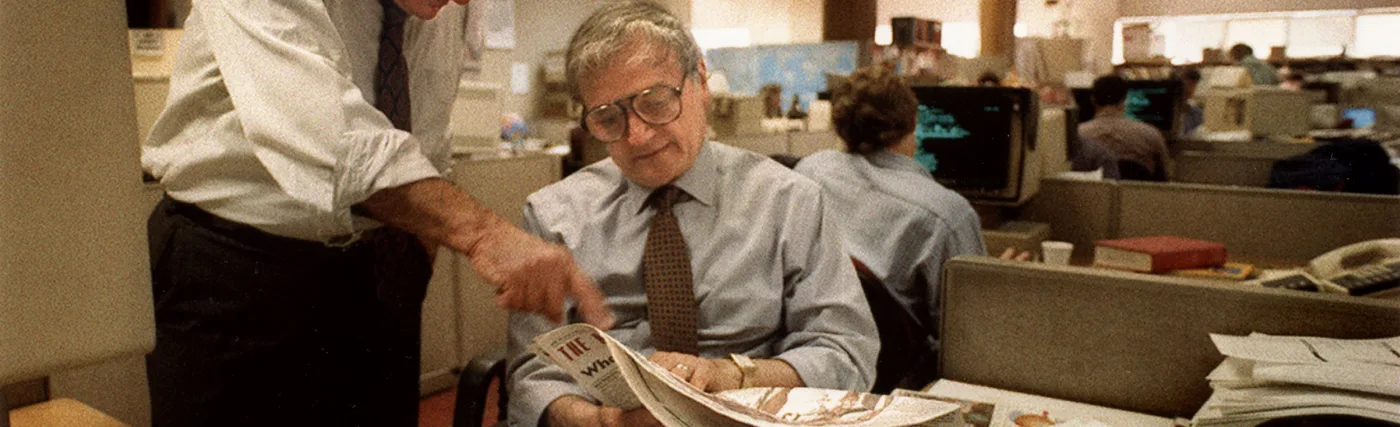 Nancy Wong’s Photo of Bill German and Jack Breibart in the SF Chronicle newsroom.