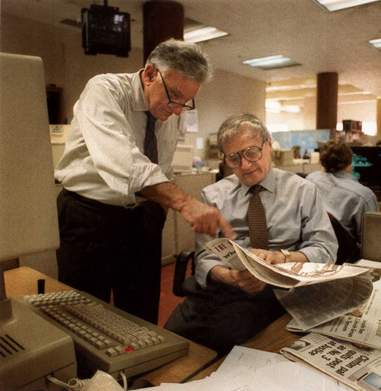 Nancy Wong’s Photo of Bill German and Jack Breibart in the SF Chronicle newsroom.