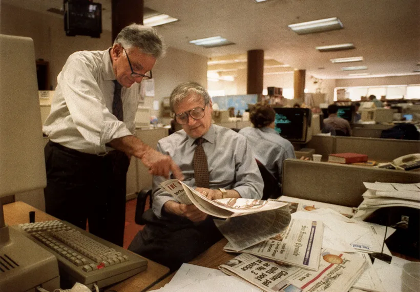 Nancy Wong’s Photo of Bill German and Jack Breibart in the SF Chronicle newsroom.