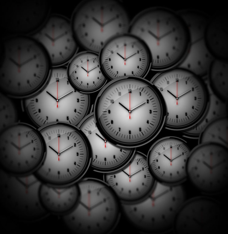 Storyblocks’ image of multiple clocks.