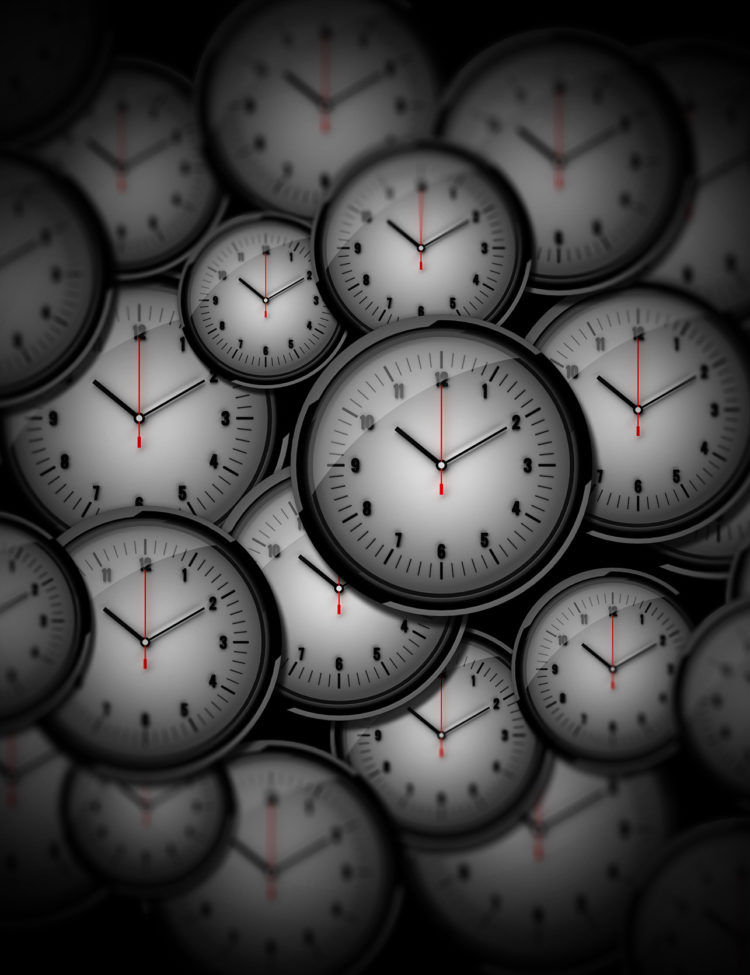 Storyblocks’ image of multiple clocks.