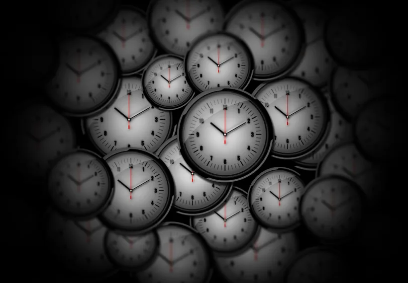 Storyblocks’ image of multiple clocks.