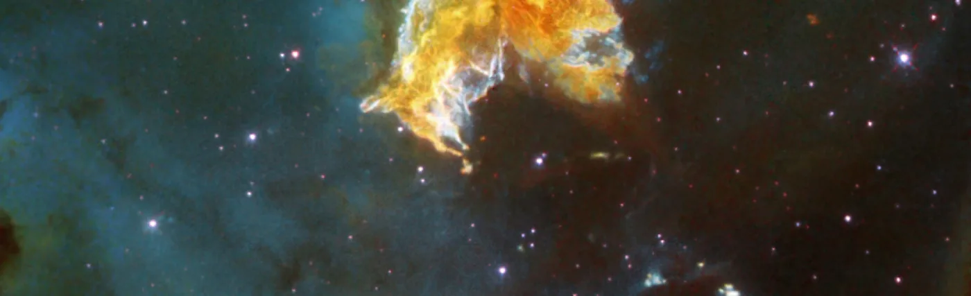 A violent and chaotic-looking mass of gas and dust is seen in this Hubble Space Telescope image of a nearby supernova remnant. Denoted N 63A, the object is the remains of a massive star that exploded, spewing its gaseous layers out into an already turbulent region.
