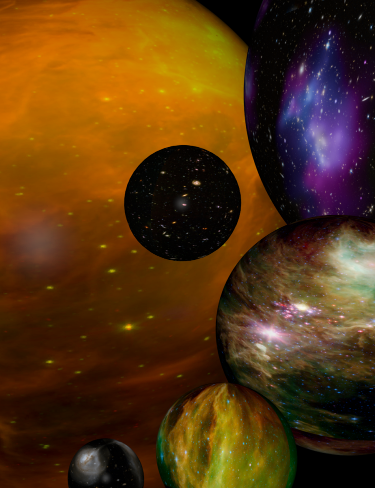 Silver Spoon’s rendering of multiverse spheres side by side.