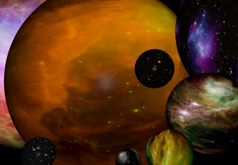 Silver Spoon’s rendering of multiverse spheres side by side.