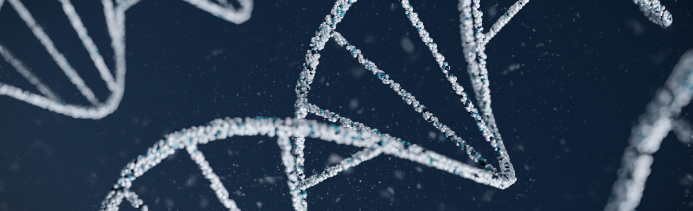 A 3D rendering of a DNA molecule.