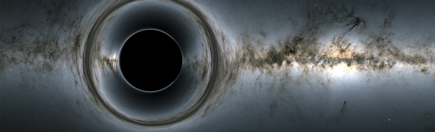 This simulation of a supermassive black hole shows how it distorts the starry background and captures light, producing a black hole silhouette.