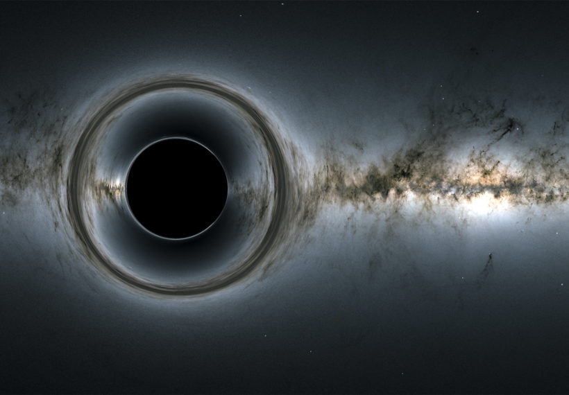 This simulation of a supermassive black hole shows how it distorts the starry background and captures light, producing a black hole silhouette.