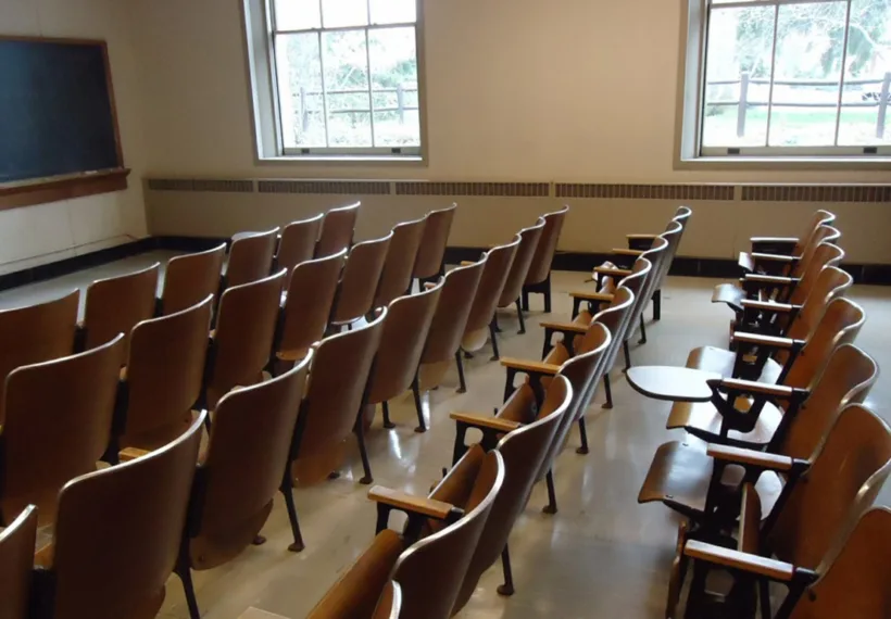 Classroom in an academic building. Our tour guide answered questions from parents and prospective students. What is y to the "n plus 1"? (There were equations on the blackboard). A photo from a campus visit to Cornell on April 9, 2012 (actual date of photo).