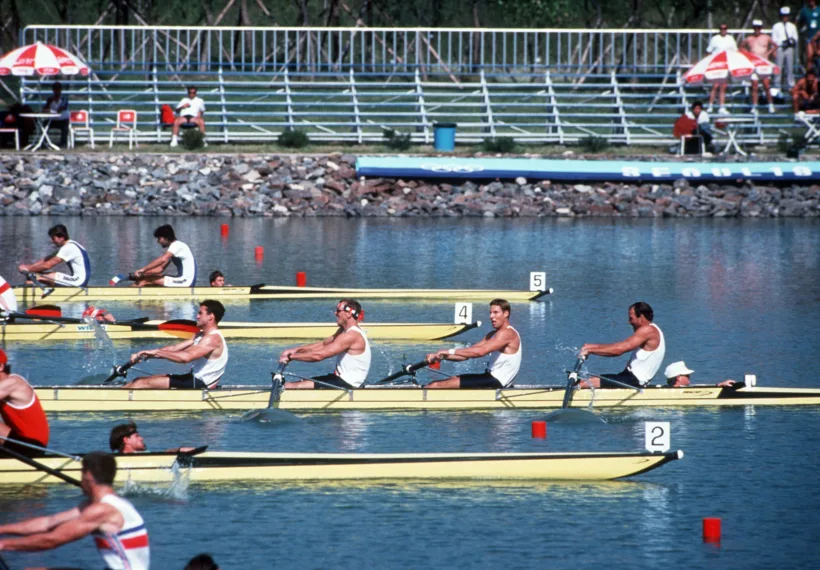 US Olympic rowing team vie for the gold in the rowing-4 competition during the XXIV Olympic Games.