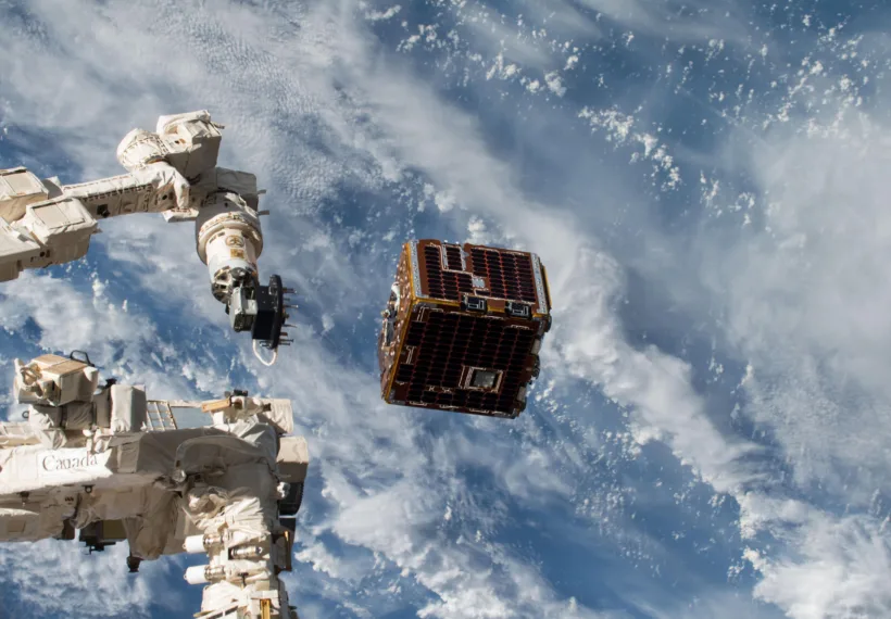 NanoRacks-Remove Debris Satellite launch view taken by Expedition 56 crew