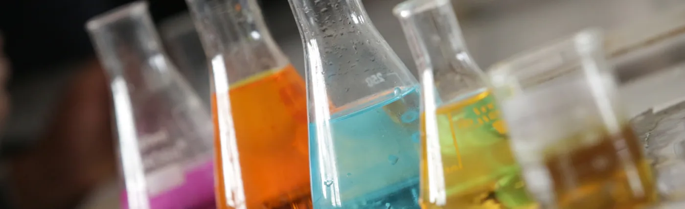 Chemicals in Erlenmeyer flasks