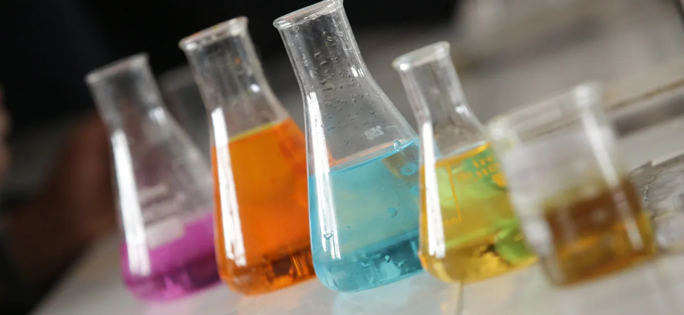 Chemicals in Erlenmeyer flasks