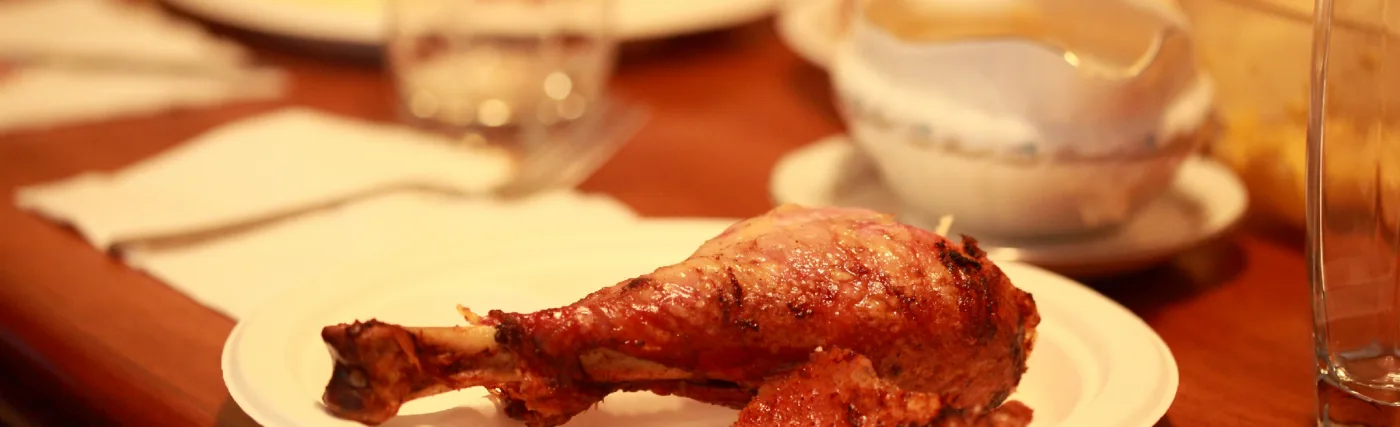 Thanksgiving Dinner Turkey Drumstick Leg On Paper Plate