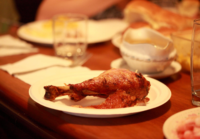 Thanksgiving Dinner Turkey Drumstick Leg On Paper Plate
