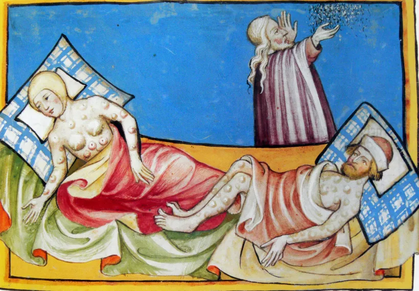 Image from Toggernberg Bible of people suffering from the sixth plague of Eygpt (boils)