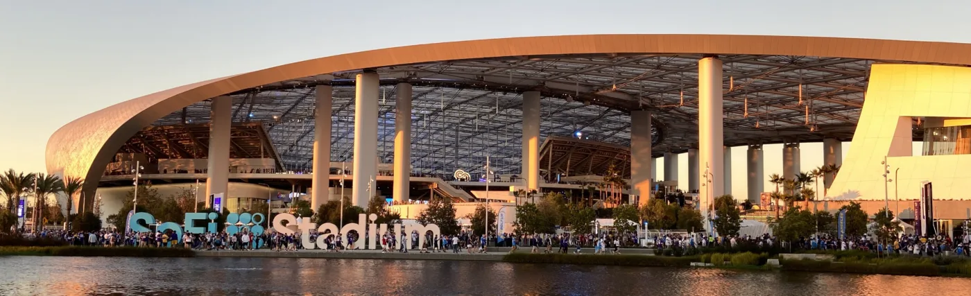 Exterior of SoFi Stadium in November 2021 - taken after the conclusion of the Los Angeles Chargers vs Minnesota Vikings week 10 game.