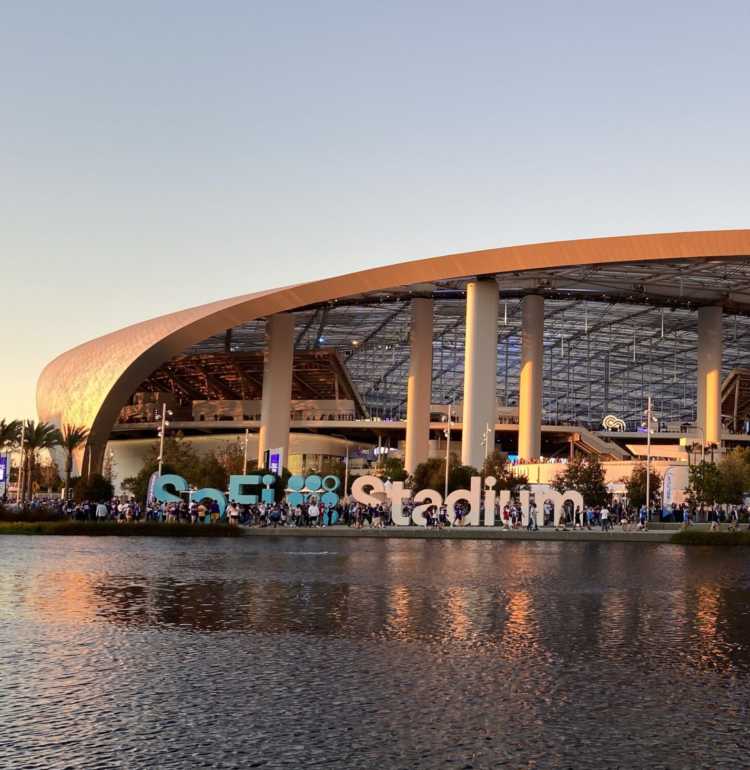 Exterior of SoFi Stadium in November 2021 - taken after the conclusion of the Los Angeles Chargers vs Minnesota Vikings week 10 game.