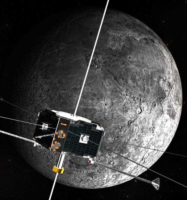 An artist's concept of the ARTEMIS spacecraft in orbit around the Moon