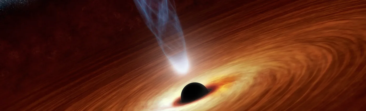 This artist's concept illustrates a supermassive black hole with millions to billions times the mass of our sun. Also shown is an outflowing jet of energetic particles, believed to be powered by the black hole's spin.