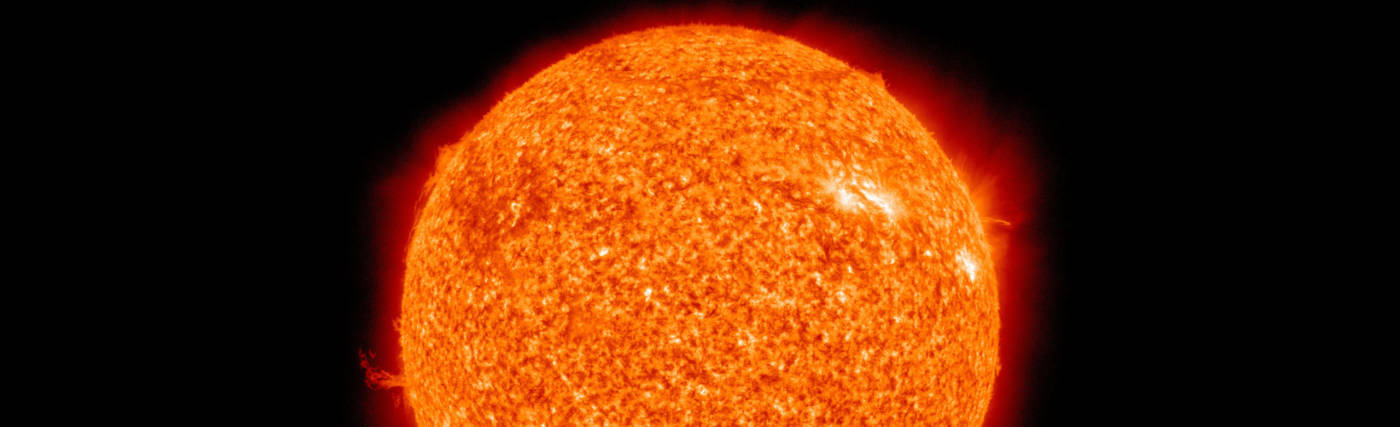The Sun photographed at 304 angstroms by the Atmospheric Imaging Assembly (AIA 304) of NASA's Solar Dynamics Observatory (SDO). This is a false-color image of the Sun observed in the extreme ultraviolet region of the spectrum.