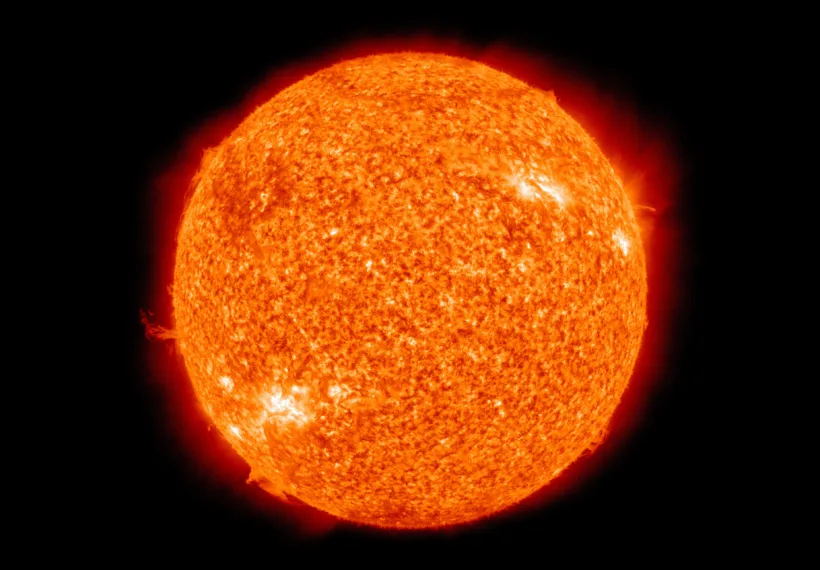 The Sun photographed at 304 angstroms by the Atmospheric Imaging Assembly (AIA 304) of NASA's Solar Dynamics Observatory (SDO). This is a false-color image of the Sun observed in the extreme ultraviolet region of the spectrum.