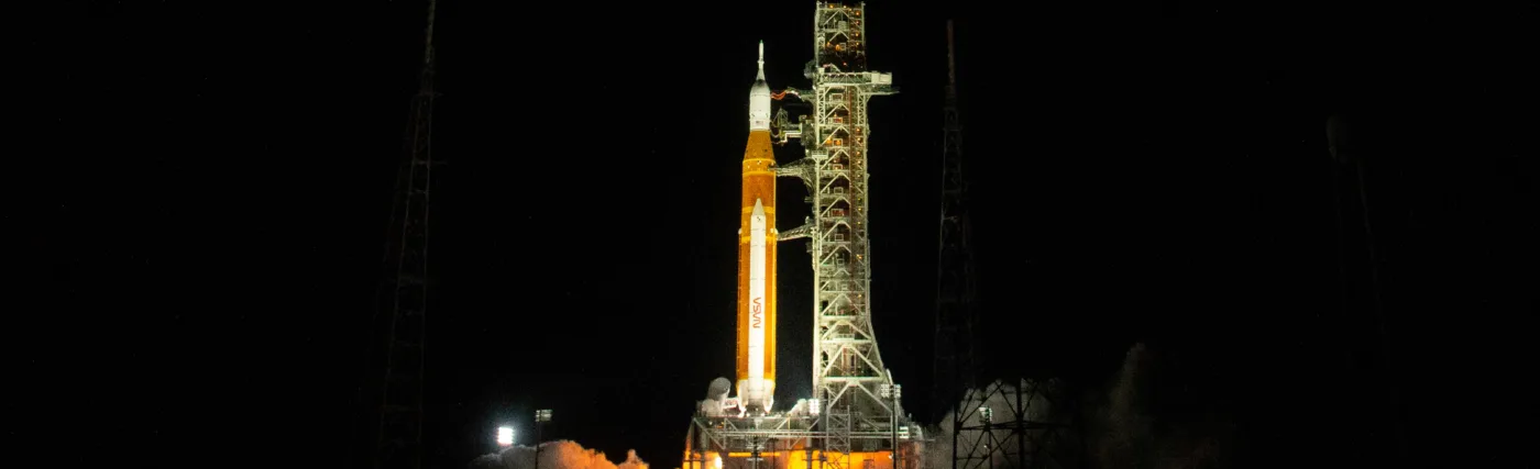 NASA’s Space Launch System rocket carrying the Orion spacecraft launches on the Artemis I flight test, Wednesday, Nov. 16, 2022, from Launch Complex 39B at NASA’s Kennedy Space Center in Florida.