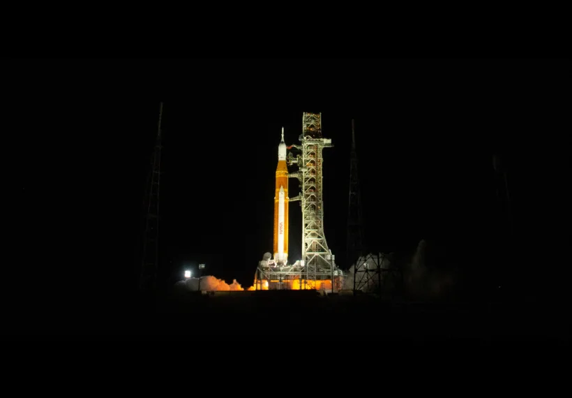 NASA’s Space Launch System rocket carrying the Orion spacecraft launches on the Artemis I flight test, Wednesday, Nov. 16, 2022, from Launch Complex 39B at NASA’s Kennedy Space Center in Florida.