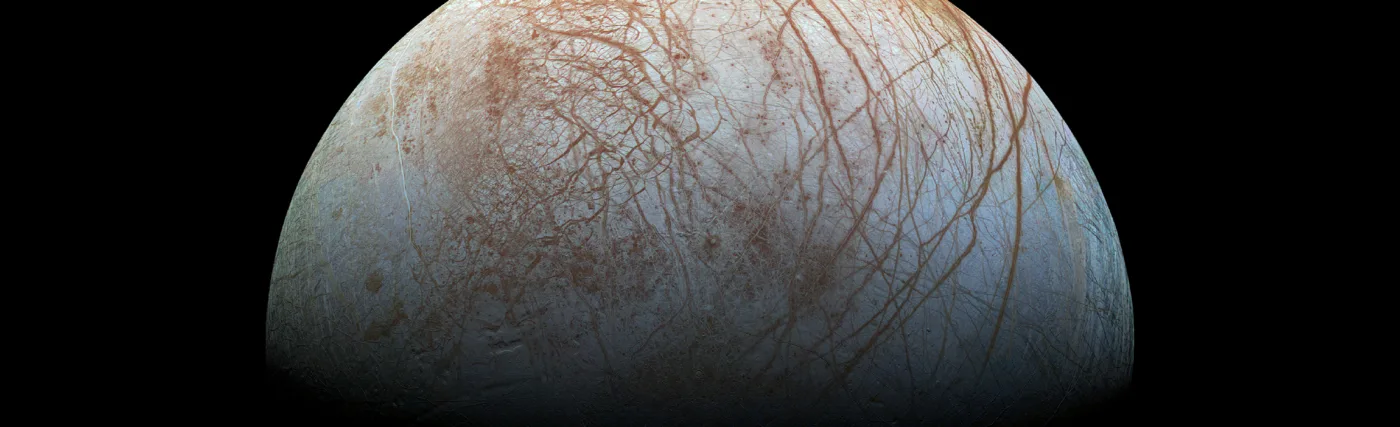 The puzzling, fascinating surface of Jupiter's icy moon Europa looms large in this newly-reprocessed color view, made from images taken by NASA's Galileo spacecraft in the late 1990s. This is the color view of Europa from Galileo that shows the largest portion of the moon's surface at the highest resolution.