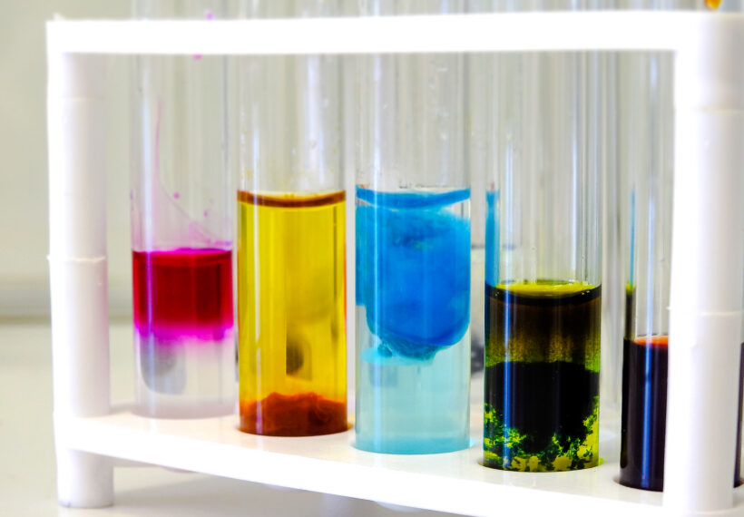 Test Tube Holder with multicolor chemicals